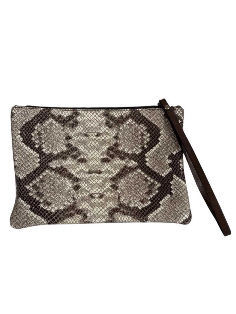 Asia Bellucci Genuine Leather Italy Brown Snakeskin Wristlet Clutch Zipper Y2K